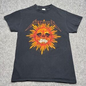 Metallica Sad But True Sun Skull Graphic T Shirt Black Small Gildan Heavy Cotton